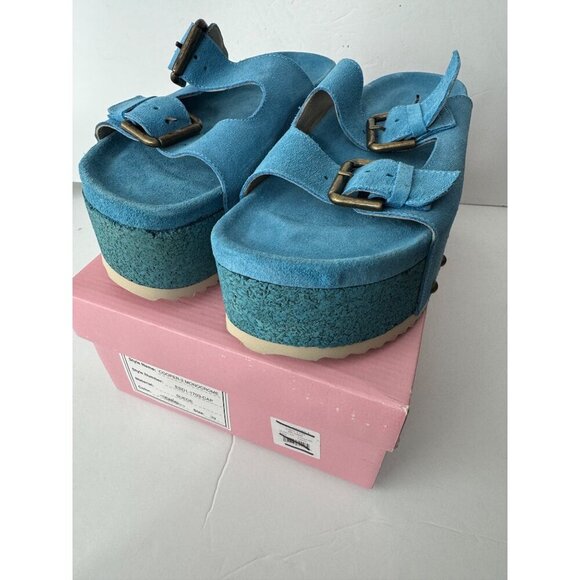 New Intentionally Blank Rule Breaker Suede Platform Sandals Blue Size 39 US 8.5 - Picture 2 of 9